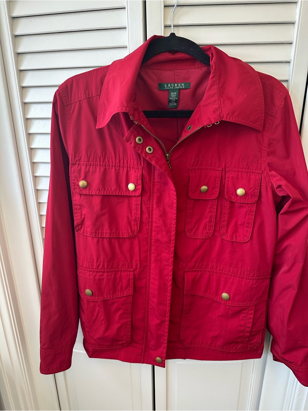 Ralph Lauren Bright Red Utility Jacket with Gold-Tone Snaps